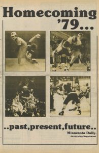 Image of the front cover of advertising supplement of The Minnesota Daily, student newspaper at the University of Minnesota from October 22, 1979. Cover includes images of athletics on the Twin Cities campus.