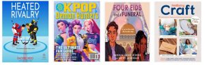 Selection of book and magazine covers.