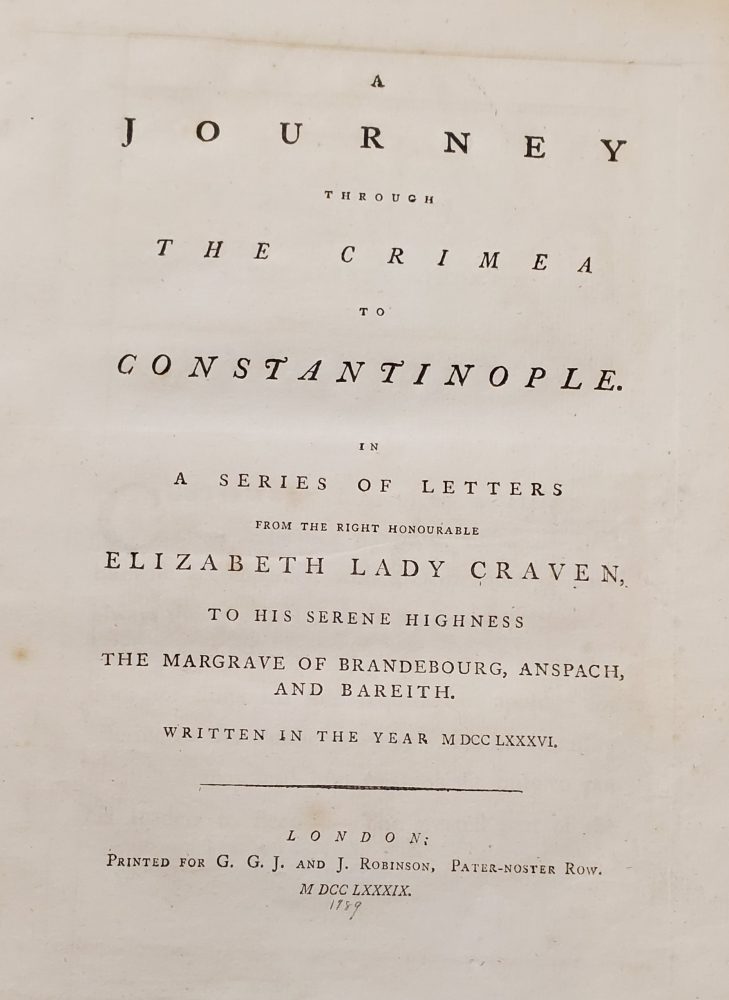 Printed title page of Elizabeth Craven's book.