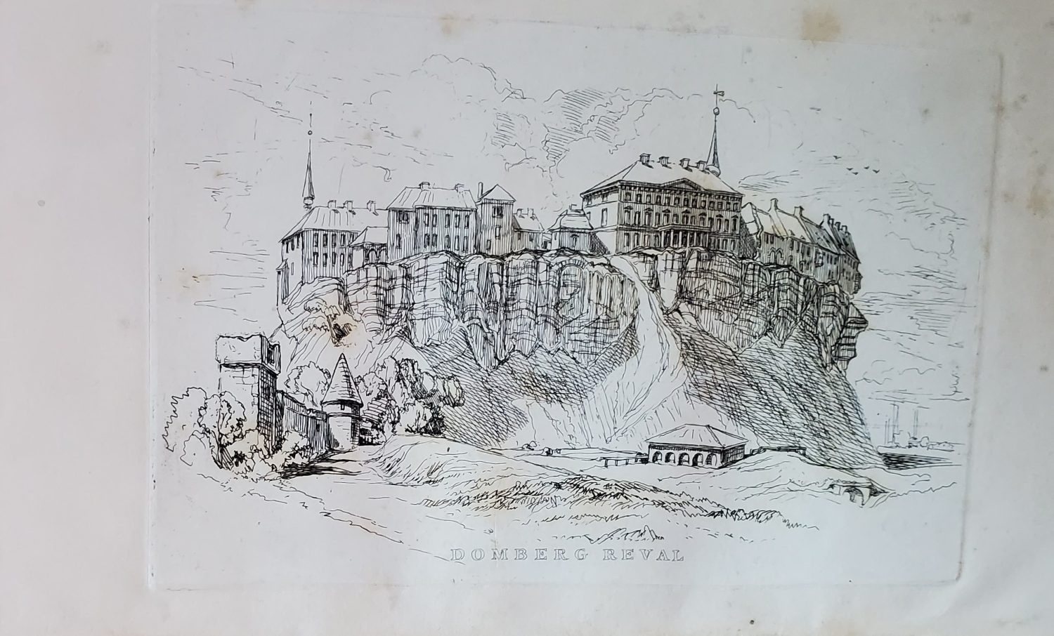 Engraved sketch of a city .