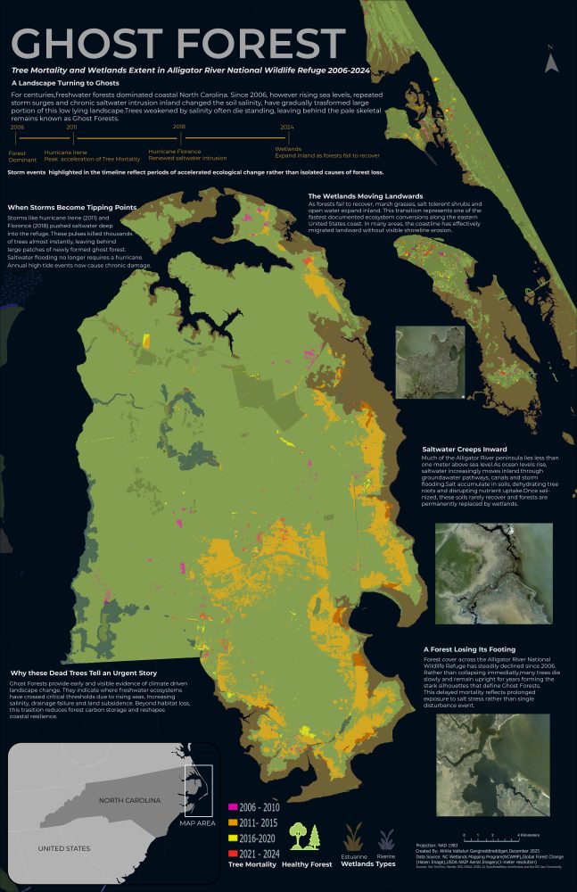 A map entitled "Ghost Forest" by Akhila Vattaluri Gangireddigari at the University of Wisconsin-Madison.