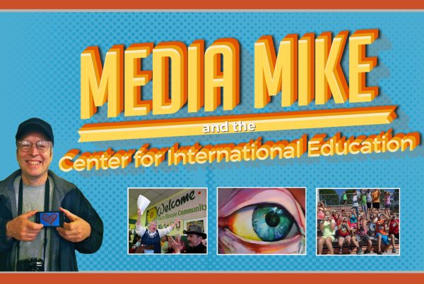 Media Mike postcard and exhibit banner, designed by Darren Terpstra