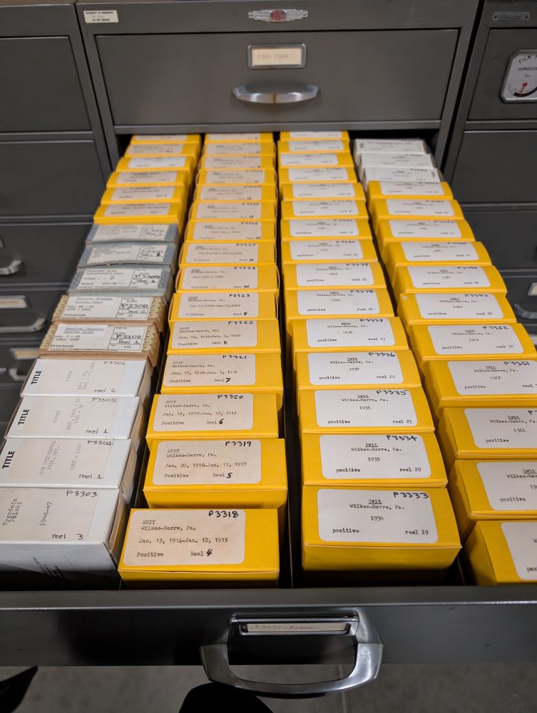 Shelf of microfilm
