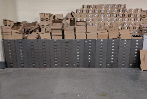 Shelf of microfilm