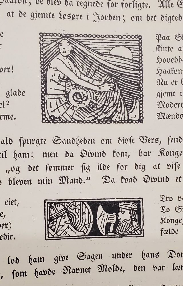 Close-up image of page showing two woodcut images.